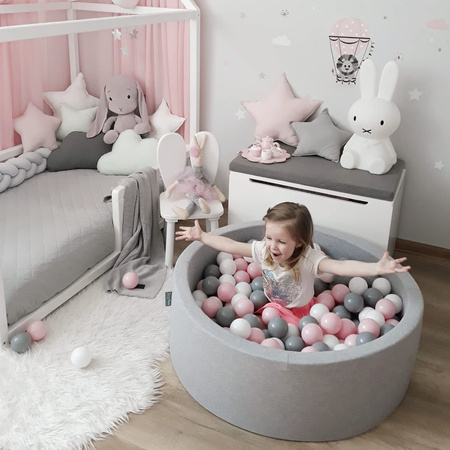 KiddyMoon Suchy basen okrągły z piłeczkami 7cm Zabawka basen piankowy, jasnoszary: ciemny turkus-pastelowy niebieski-pastelowy żółty-biały