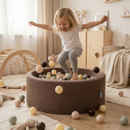 KiddyMoon Suchy basen okrągły TEDDY z piłeczkami 7cm Іграшка пінопластовий басейн, коричневий: м’ята-коричневий