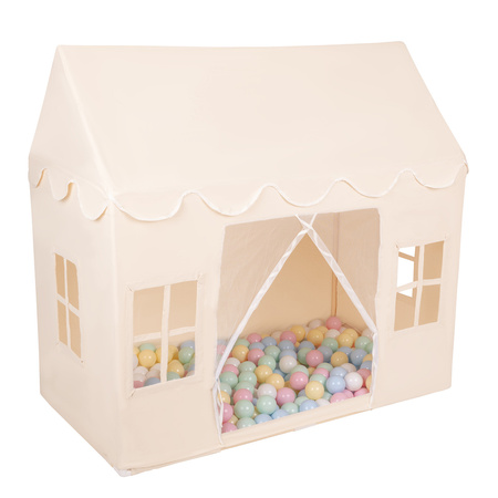 KiddyMoon Domek dla dzieci PH-001 z piłeczkami 7cm Zabawka namiot dla dzieci, natural: pastelowy niebieski-pastelowy żółty-biały-mięta-pudrowy róż