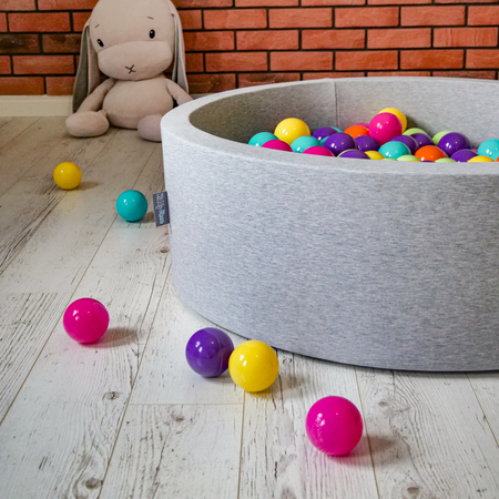 KiddyMoon Suchy basen okrągły z piłeczkami 7cm Zabawka basen piankowy, jasnoszary: mięta-brązowy
