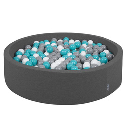 KiddyMoon Suchy basen okrągły z piłeczkami 7cm 120x30 Іграшка пінопластовий басейн, темно-сірий: сірий-білий-бірюзовий