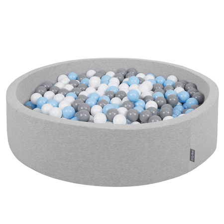 KiddyMoon Suchy basen okrągły z piłeczkami 7cm 120x30 Іграшка пінопластовий басейн, ясно-сірий: сірий-білий-бебі-блакитний