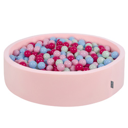 KiddyMoon Suchy basen okrągły z piłeczkami 7cm 120x30 Іграшка пінопластовий басейн, рожевий: пудрово-рожевий — темно-рожевий — baby blue — м’ята