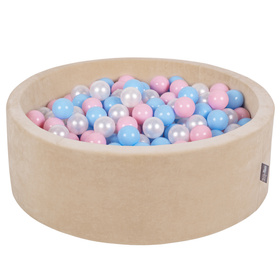 KiddyMoon Suchy basen okrągły VELVET z piłeczkami 7cm Іграшка пінопластовий басейн, бежевий
