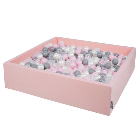 KiddyMoon Suchy basen kwadratowy z piłeczkami 7cm 120x30 Іграшка пінопластовий басейн, рожевий: перлово-сірий-прозорий-пудрово-рожевий