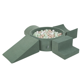 KiddyMoon Piankowy plac zabaw VELVET PPZP-OK30V-115 z piłeczkami Іграшка ігровий майданчик, зелень лісу: пастельний бежево-біло-м’ятний