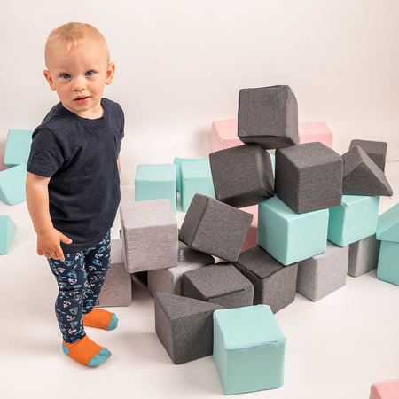 KiddyMoon Miękkie klocki 14cm Іграшка пінопластові кубики, куби: світло-сірий-м’ятний