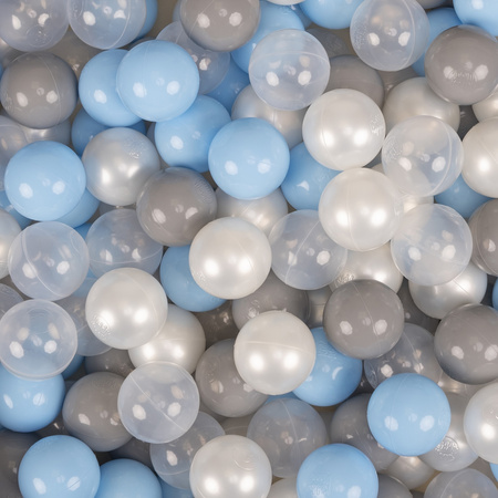 KiddyMoon Plastikowe piłeczki 7cm Zabawka zestaw kulek, perła-szary-transparent-babyblue