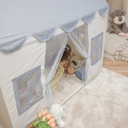 KiddyMoon Domek dla dzieci PH-002 z piłeczkami 7cm Zabawka namiot dla dzieci, white-grey: ciemny turkus-pastelowy beż-zielonoszary-łososiowy