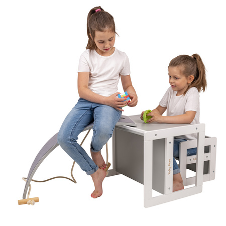 KiddyMoon Stolik + krzesło TC-002 Mebel zestaw mebelków, white/grey