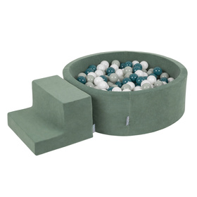 KiddyMoon Piankowy plac zabaw VELVET PPZP-OK30V-122 z piłeczkami Іграшка ігровий майданчик, зелень лісу: темний бірюзово-зелено-сірий-білий