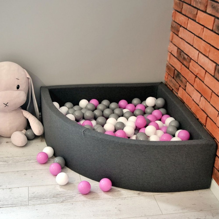 KiddyMoon Suchy basen trójkątny z piłeczkami 7cm Zabawka basen piankowy, jasnoszary: jasny zielony-pomarańcz-turkus-niebieski-babyblue-żółty