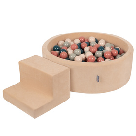 KiddyMoon Piankowy plac zabaw VELVET PPZP-OK30V-122 z piłeczkami Іграшка ігровий майданчик, пісочний беж: темний бірюзовий-пастельний беж-зелено-сірий-лососевий