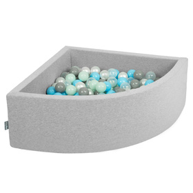 KiddyMoon Suchy basen trójkątny z piłeczkami 7cm Zabawka basen piankowy, jasnoszary: perła-szary-transparent-babyblue-mięta