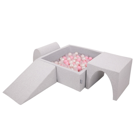 KiddyMoon Piankowy plac zabaw PPZP-KW30D-124 z piłeczkami Іграшка ігровий майданчик, світло-сірий: пудрово-рожевий-перлина-прозорий