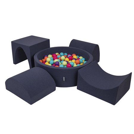 KiddyMoon Piankowy plac zabaw PPZP-OK30D-135 z piłeczkami Іграшка ігровий майданчик, темно-синій: світло-зелений-жовтий-бірюзовий-помаранчевий-темно-рожевий-фіолетовий