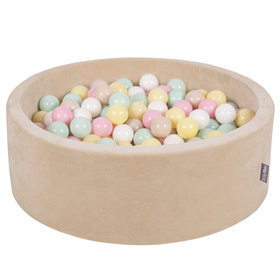KiddyMoon Suchy basen okrągły VELVET z piłeczkami 7cm Іграшка пінопластовий басейн, бежевий