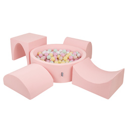 KiddyMoon Piankowy plac zabaw PPZP-OK30D-135 z piłeczkami Іграшка ігровий майданчик, рожевий: пастельний бежевий-пастельний жовтий-білий-м’ята-пудровий рожевий