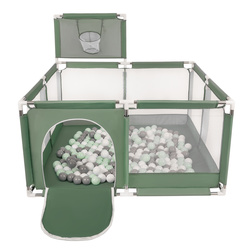 Boisko KK-100X z piłeczkami 6cm Zabawka kojec, zielony: biały-szary-mięta