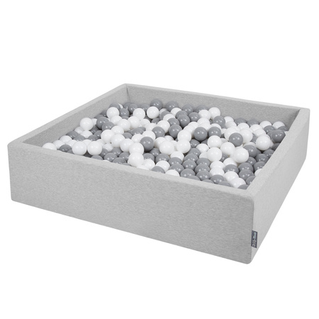 KiddyMoon Suchy basen kwadratowy z piłeczkami 7cm 120x30 Іграшка пінопластовий басейн, світло-сірий: біло-сірий