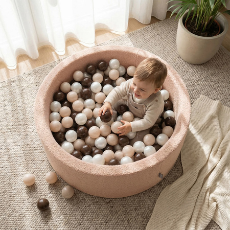 KiddyMoon Suchy basen okrągły TEDDY z piłeczkami 7cm Іграшка пінопластовий басейн, бежевий: пастельний бежево-коричнево-перламутровий