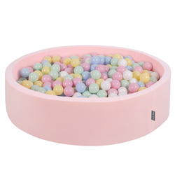 KiddyMoon Suchy basen okrągły z piłeczkami 7cm 120x30 Іграшка пінопластовий басейн, рожевий: пастельний блакитний-пастельний жовтий-білий-м’ята-пудрово-рожевий