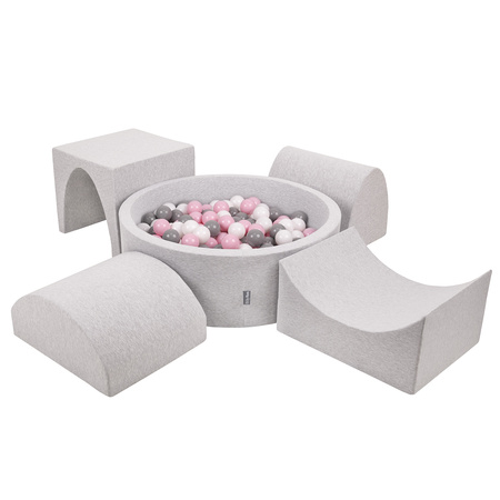 KiddyMoon Piankowy plac zabaw PPZP-OK30D-135 z piłeczkami Іграшка ігровий майданчик, світло-сірий: білий, сіро-пудрово-рожевий