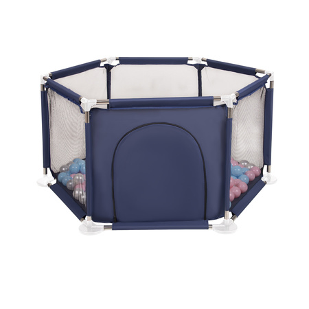  Sześciokąt składany KS-100X z piłeczkami 6cm Zabawka kojec, niebieski: babyblue-pudrowy róż-perła