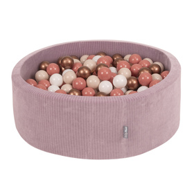 KiddyMoon Suchy basen okrągły STRIPES z piłeczkami 7 cm Іграшка пінопластовий басейн, фіолетовий: пастельний бежево-біло-мідно-лососевий