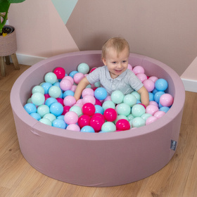 KiddyMoon Suchy basen okrągły z piłeczkami 7cm Zabawka basen piankowy, wrzosowy: pudrowy róż-ciemny róż-babyblue-mięta