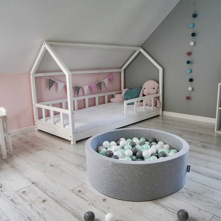 KiddyMoon Suchy basen okrągły z piłeczkami 7cm Zabawka basen piankowy, ciemnoszary: mięta-brązowy