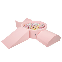 KiddyMoon Piankowy plac zabaw PPZP-OK30D-114 z piłeczkami Іграшка ігровий майданчик, рожевий: пастельний бежевий-пастельний жовтий-білий-м'ята-пудровий рожевий