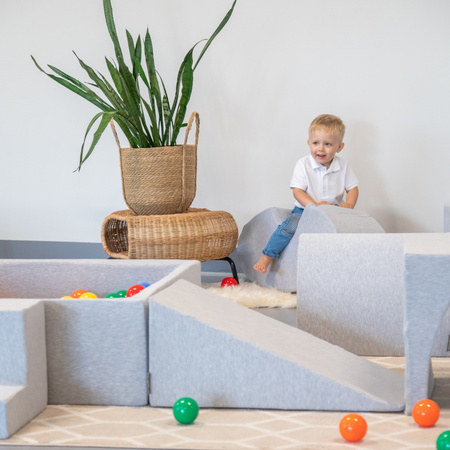 KiddyMoon Piankowy plac zabaw PPZP-KW30D-125 z piłeczkami Іграшка ігровий майданчик, світло-сірий: жовтий-зелений-синій-червоний-помаранчевий