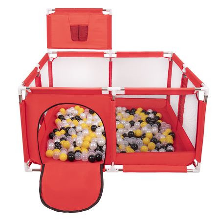 Boisko KK-100X z piłeczkami 6cm Іграшка манеж, червоний: чорний-перлина-жовтий-прозорий