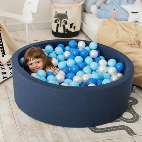 KiddyMoon Suchy basen okrągły z piłeczkami 7cm Zabawka basen piankowy, granatowy: babyblue-niebieski-perła