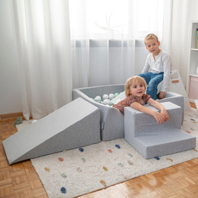 KiddyMoon Piankowy plac zabaw PPZP-KW30D-125 z piłeczkami Іграшка ігровий майданчик, світло-сірий: білий-сірий-м'ята