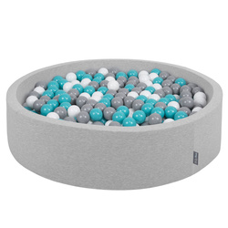 KiddyMoon Suchy basen okrągły z piłeczkami 7cm 120x30 Іграшка пінопластовий басейн, ясно-сірий: сірий-білий-бірюзовий