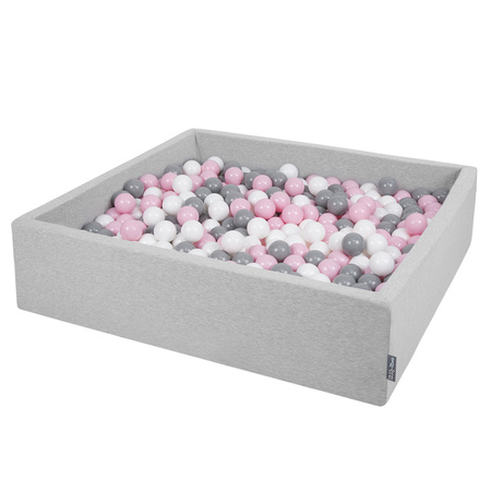 KiddyMoon Suchy basen kwadratowy z piłeczkami 7cm 120x30 Іграшка пінопластовий басейн, світло-сірий: біло-сірий-пудрово-рожевий
