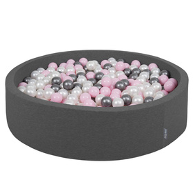 KiddyMoon Suchy basen okrągły z piłeczkami 7cm 120x30 Іграшка пінопластовий басейн, темно-сірий: перламутрово-пудрово-рожевий-срібний