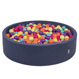 KiddyMoon Suchy basen okrągły z piłeczkami 7cm 120x30 Іграшка пінопластовий басейн, темно-синій: світло-зелений-жовтий-бірюзовий-помаранчевий-темно-рожевий-фіолетовий