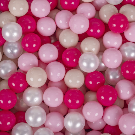 KiddyMoon Plastikowe piłeczki 7cm Zabawka zestaw kulek, pastelowy beż-pudrowy róż-perła-ciemny róż