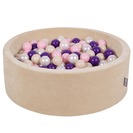 KiddyMoon Suchy basen okrągły VELVET z piłeczkami 7cm Іграшка пінопластовий басейн, бежевий