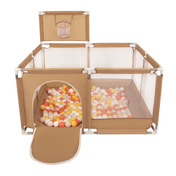 Boisko KK-100X z piłeczkami 6cm Іграшка манеж, бежевий: жовтий-помаранчевий-пастельний беж-білий