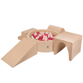 KiddyMoon Piankowy plac zabaw VELVET PPZP-OK30V-125 z piłeczkami Іграшка ігровий майданчик, беж піску: пастельний бежево-пудровий рожевий-перлина-темно-рожевий
