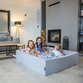 KiddyMoon Suchy basen kwadratowy 120x30 Іграшка пінопластовий басейн, світло-сірий