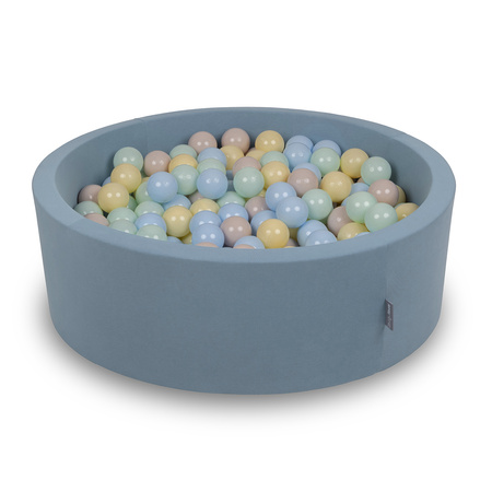 KiddyMoon Suchy basen okrągły z piłeczkami 7cm Іграшка пінопластовий басейн, синій: пастельний бежевий-пастельний блакитний-пастельний жовтий-м’ята