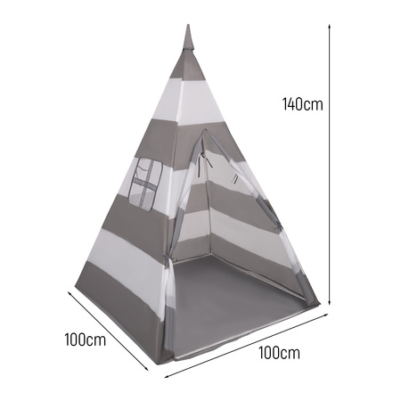  Namiot tipi NT-200X z piłeczkami 6cm Zabawka namiot dla dzieci, szaro-białe pasy: biały-szary-mięta