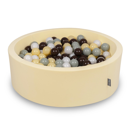 KiddyMoon Suchy basen okrągły z piłeczkami 7cm Іграшка пінопластовий басейн, маслянистий: зеленувато-сірий-пастельно-жовтий-коричневий-білий