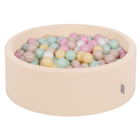 KiddyMoon Suchy basen okrągły z piłeczkami 7cm Іграшка пінопластовий басейн, бежевий