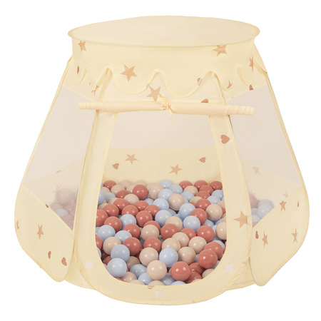 Namiot zamek NZ-100X z piłeczkami 7cm Іграшка намет для дітей, jasny beż: pastelowy beż-pastelowy niebieski-łososiowy